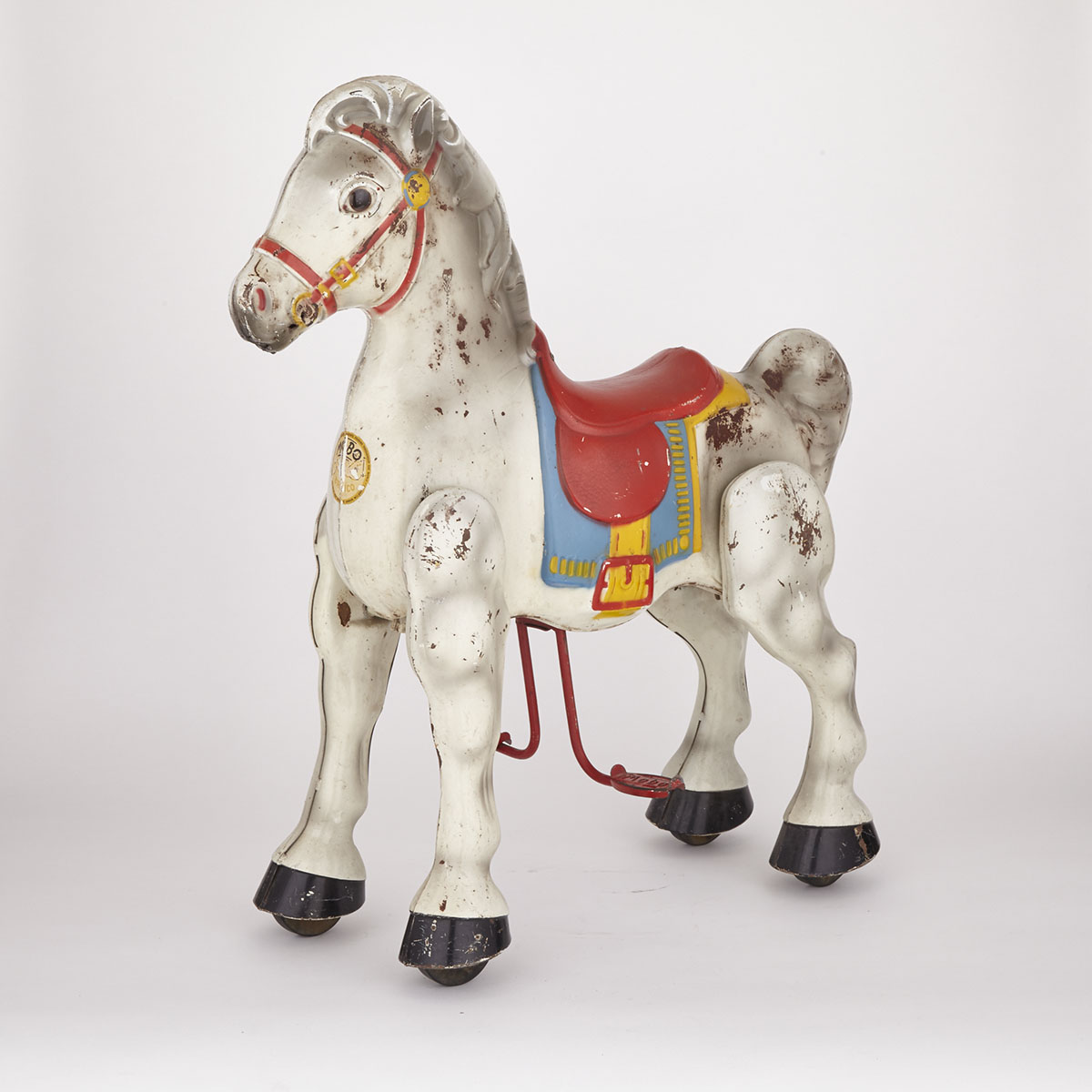 English Painted Steel ‘Mobo Bronco’ Riding Horse Toy by D. Sebel & Co., East London, 1947
