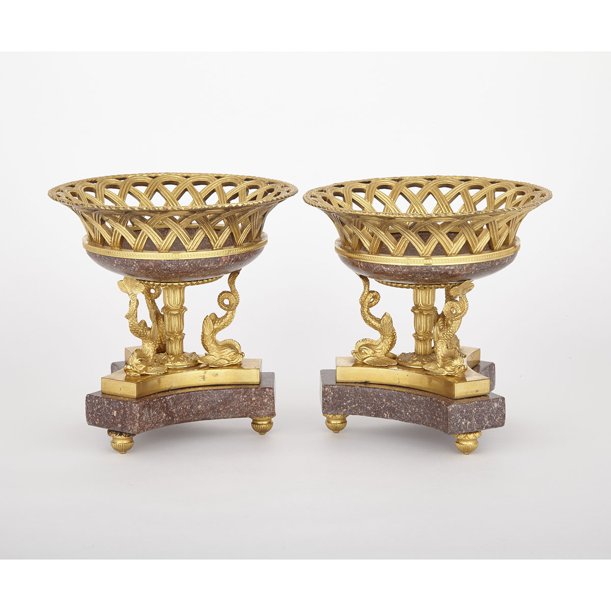 Pair of Gilt Bronze and Porphyry Tazzas, 19th century 