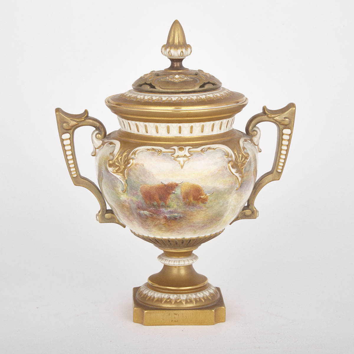 Royal Worcester Two-Handled Potpourri Vase and Cover, Harry Stinton, mid-20th century