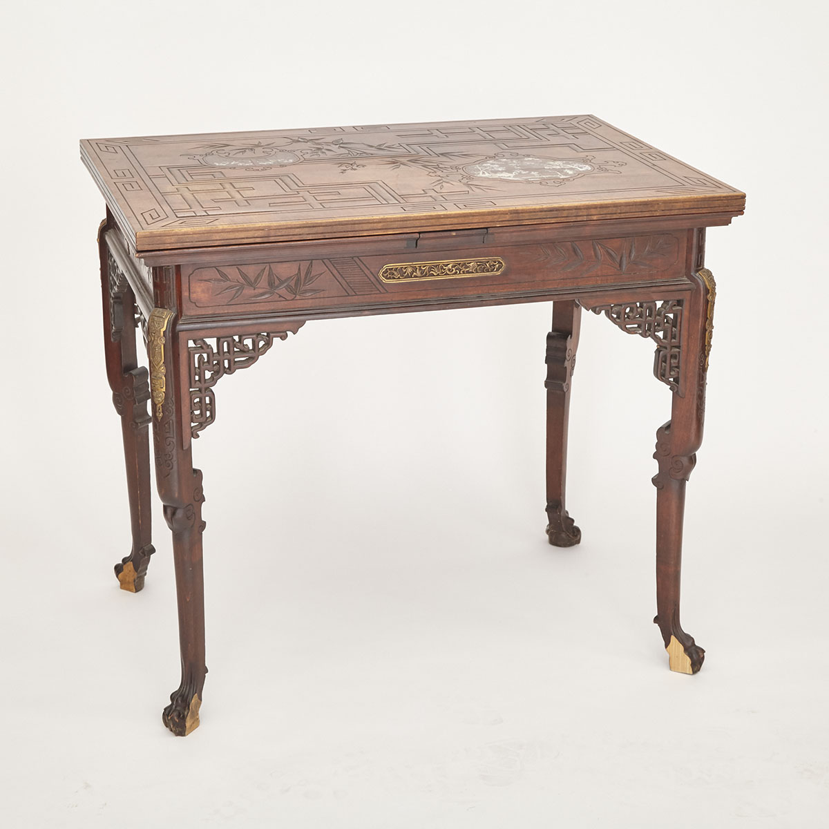French Japonism Ormolu Mounted and Abalone inlaid Beech Extension Games Table, Gabriel Viardot  (1830-1906), c.1880