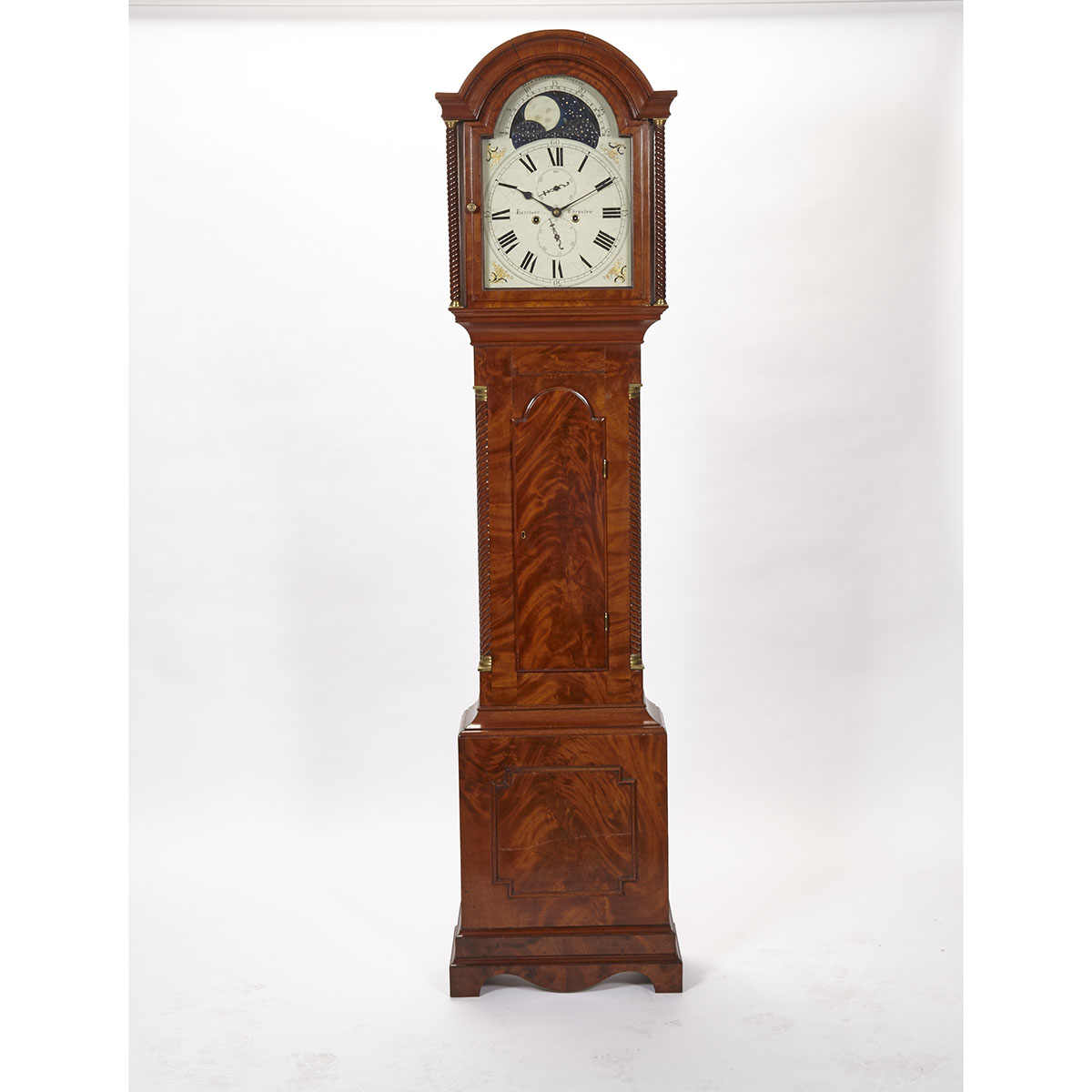 William IV Flame Mahogany Tall Case Clock, William Hart Harrison, Chepstow, 1st half, 19th century