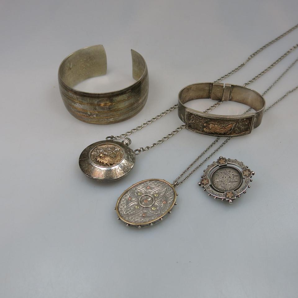 Five Pieces Of Silver Jewellery With Gold Overlay