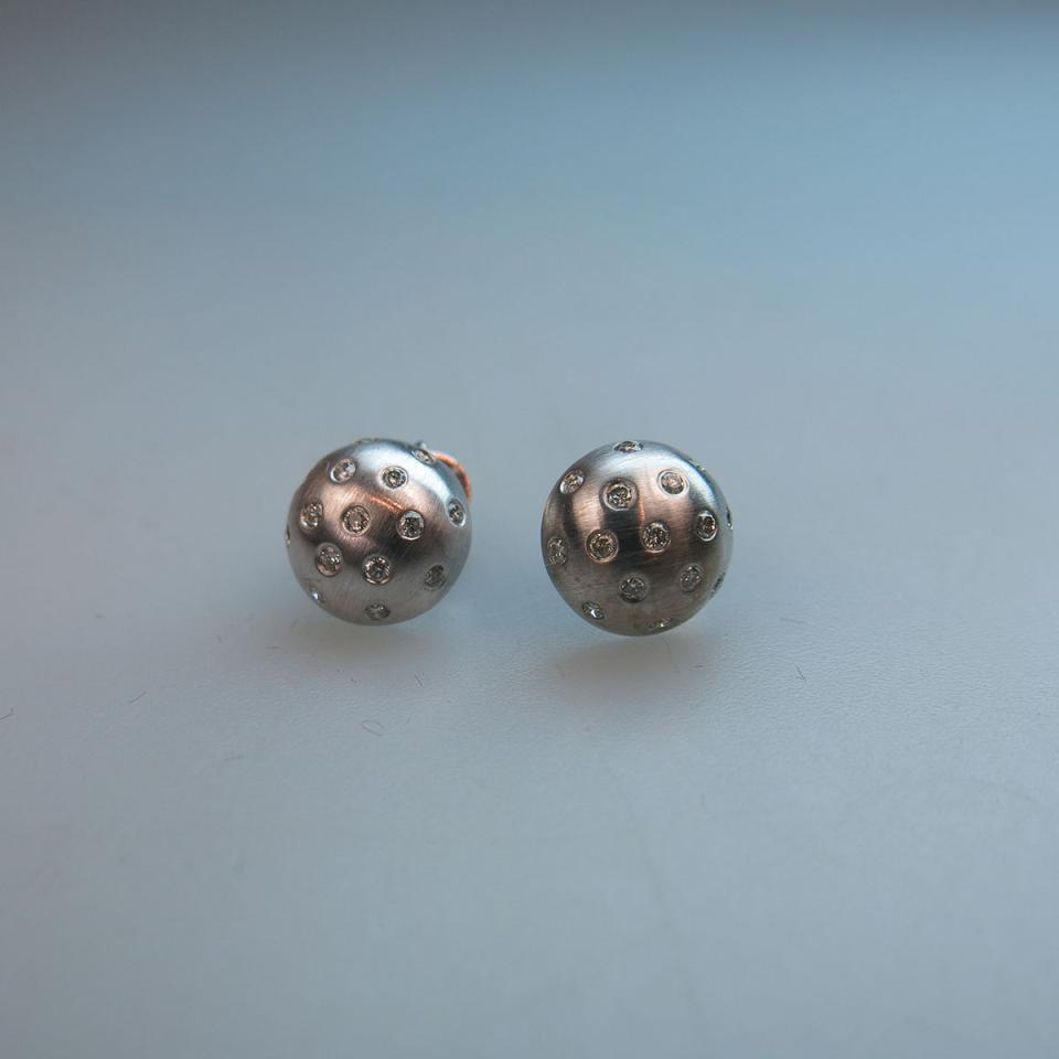 Pair Of 14k White Gold Button Earrings