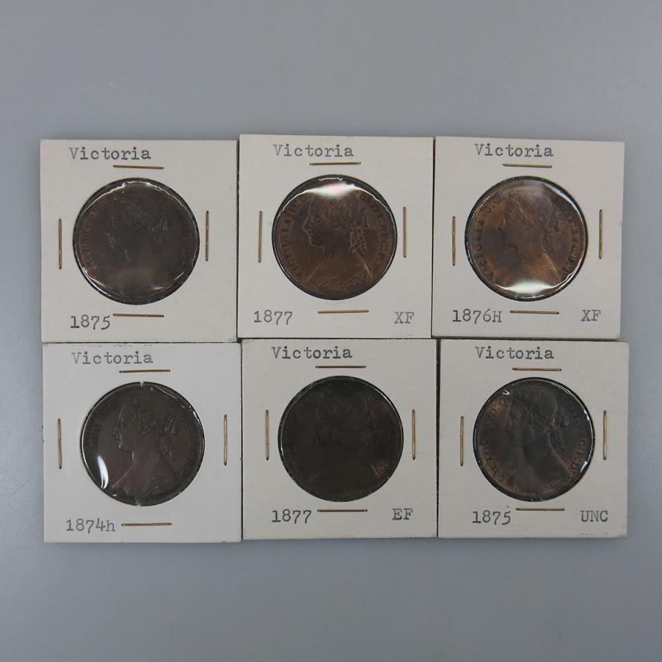 Six Victorian British Pennies