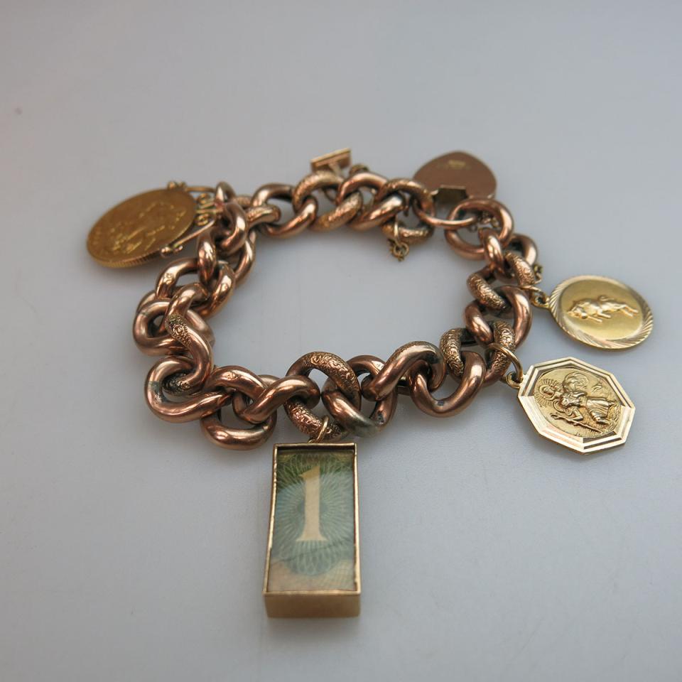 English 9k Rose Gold Curb Link Charm Bracelet