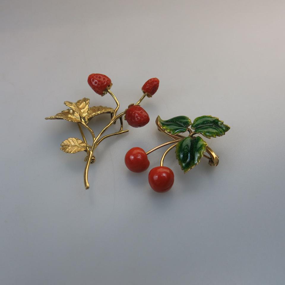 2 x 18k Yellow Gold Brooches
