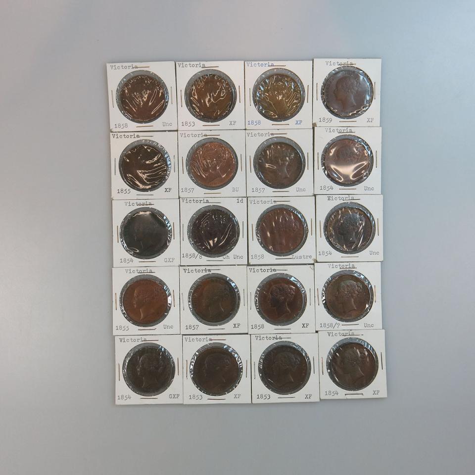 Twenty Victorian British Pennies