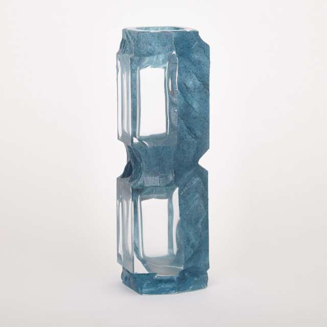 Daum Blue Enamel Glass Vase, 20th century