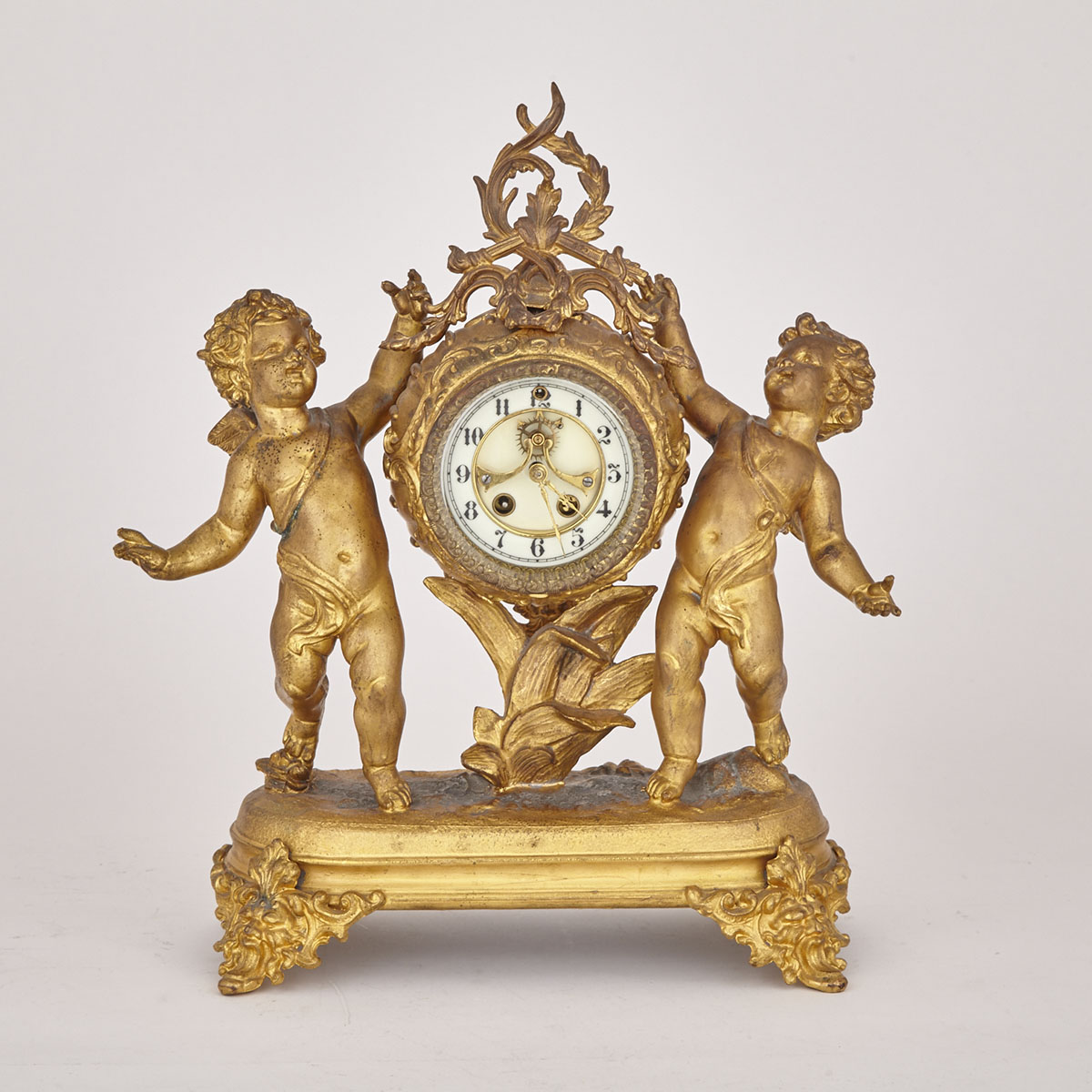 American Gilt Metal Figural Mantel Clock, Gilbert Clock Co., Conn., 19th century