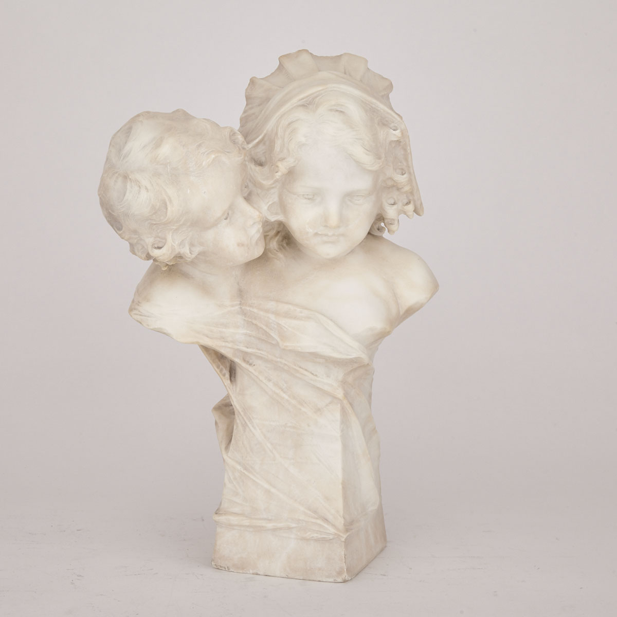 Italian Alabaster Bust Group of a Young Girl and Boy, c.1900