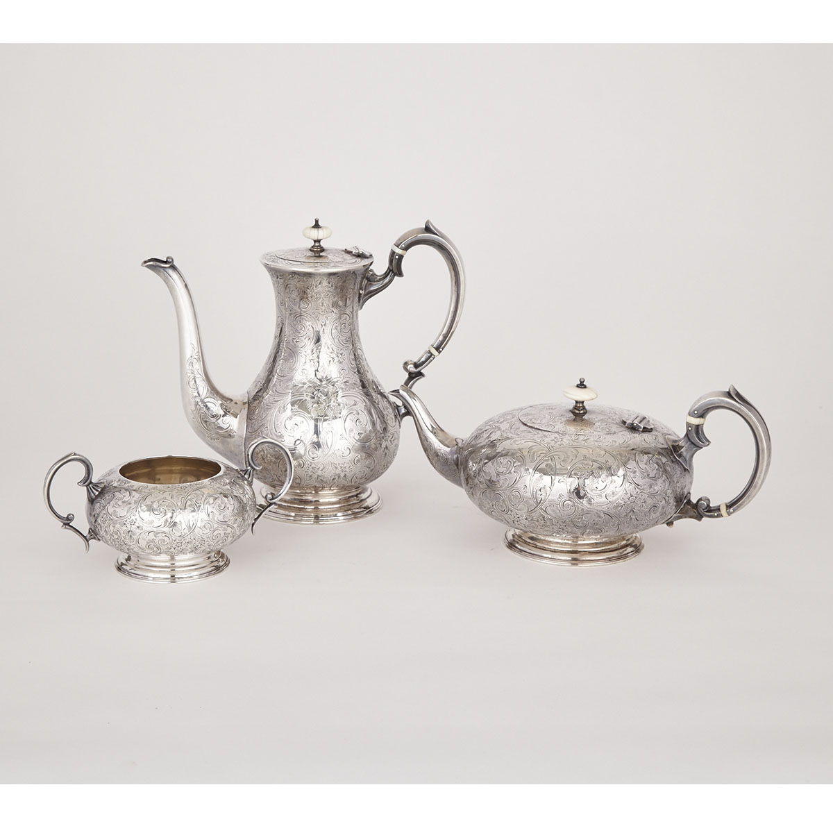 English Silver Teapot, Coffee Pot and Sugar Basin, William Hutton & Sons, Sheffield, 1927/30