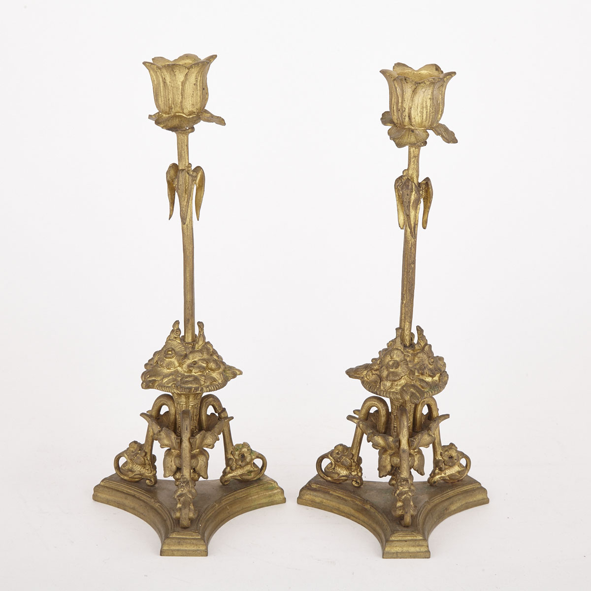 Pair of French Aesthetic Movement Gilt Bronze Candlesticks, c.1870