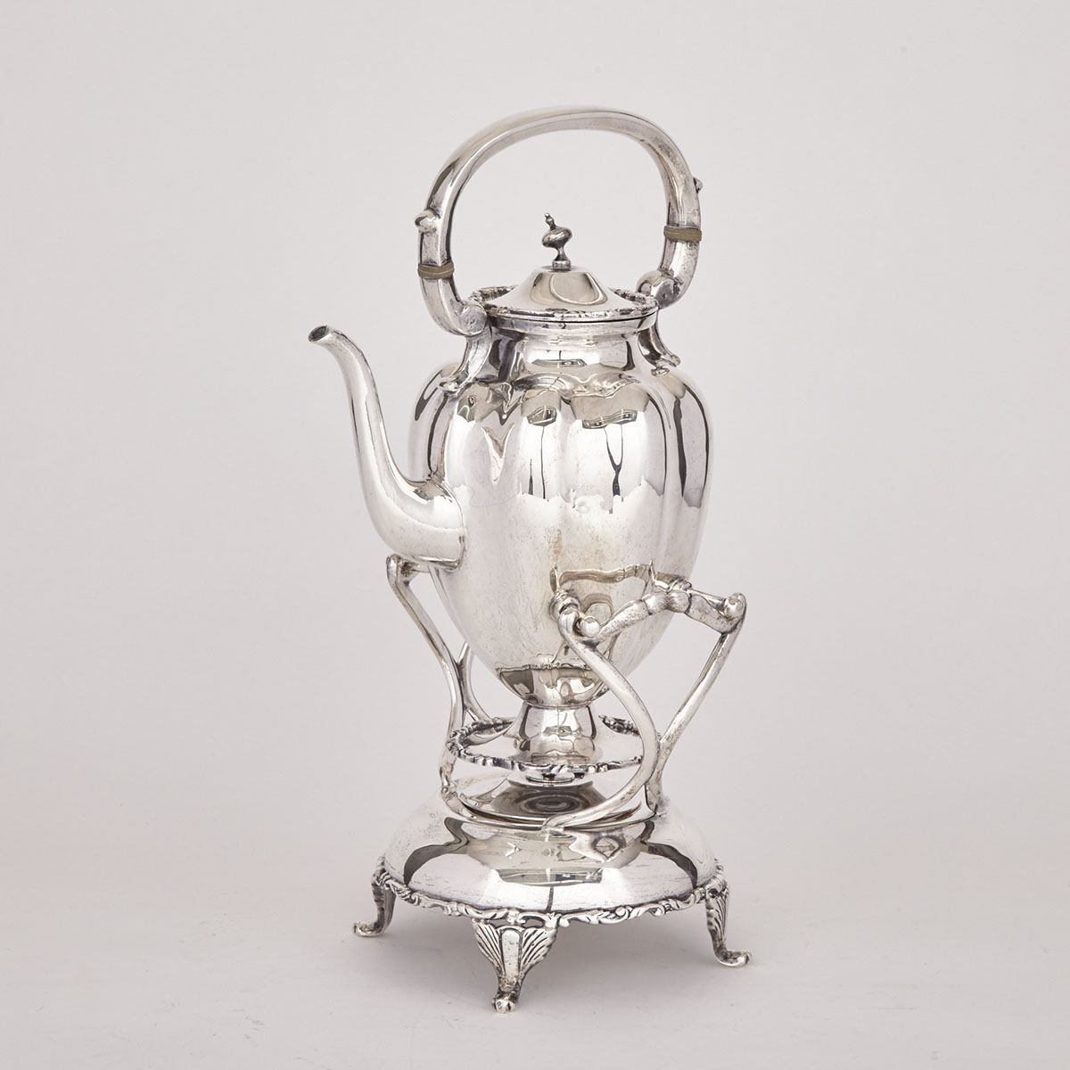 Mexican Silver Kettle on Lampstand, 20th century