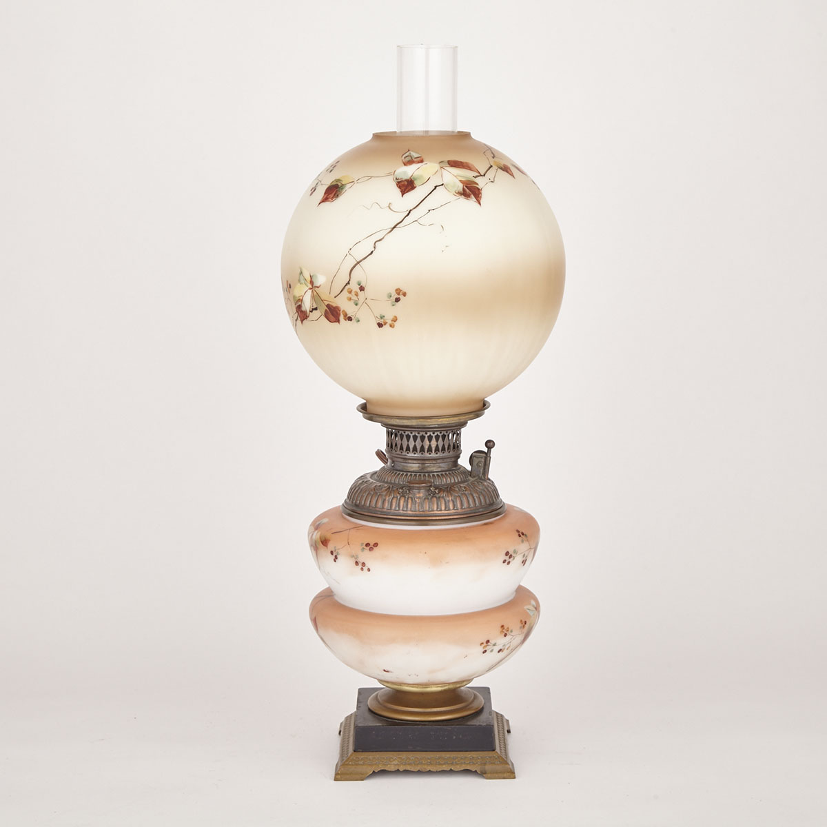 Victorian Enamelled Glass Hurricane Lamp, c.1870