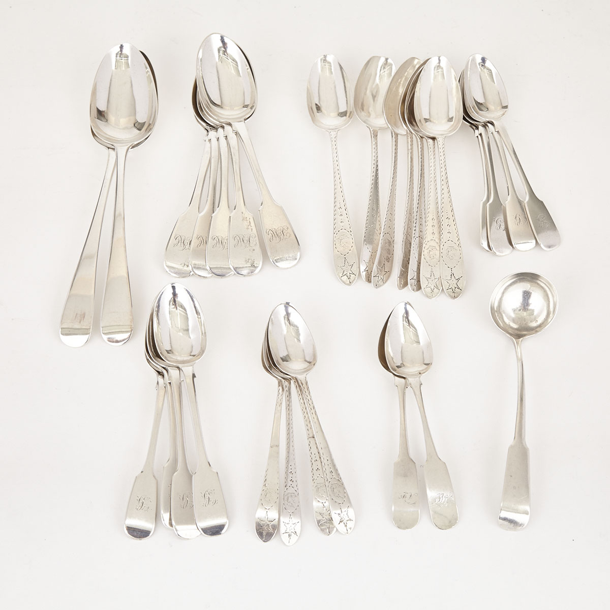 Grouped Lot of George III and Later Irish Silver Flatware, late 18th/19th century