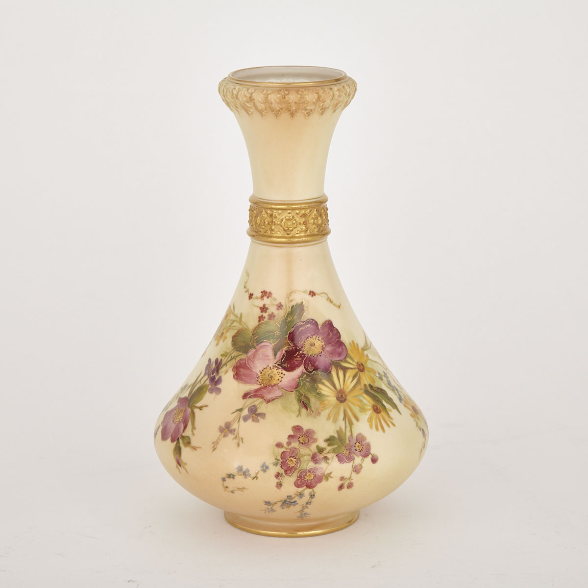 Royal Worcester Blush Ivory Ground Floral Vase, 1909