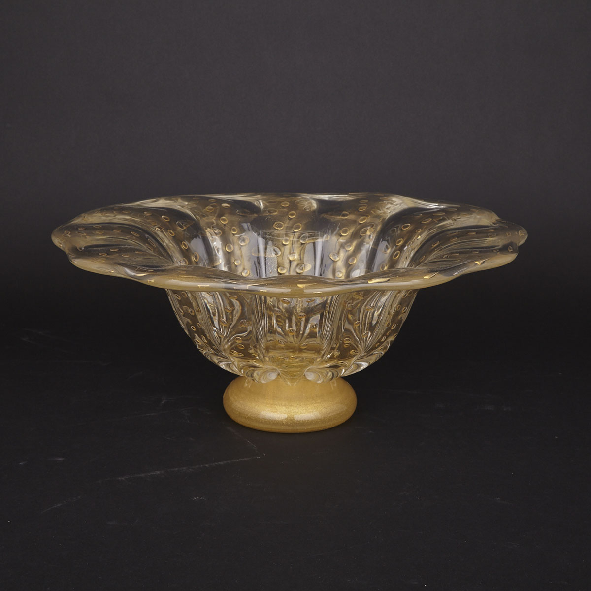 Stefano Toso, Murano Glass Lobed Footed Bowl, 20th century
