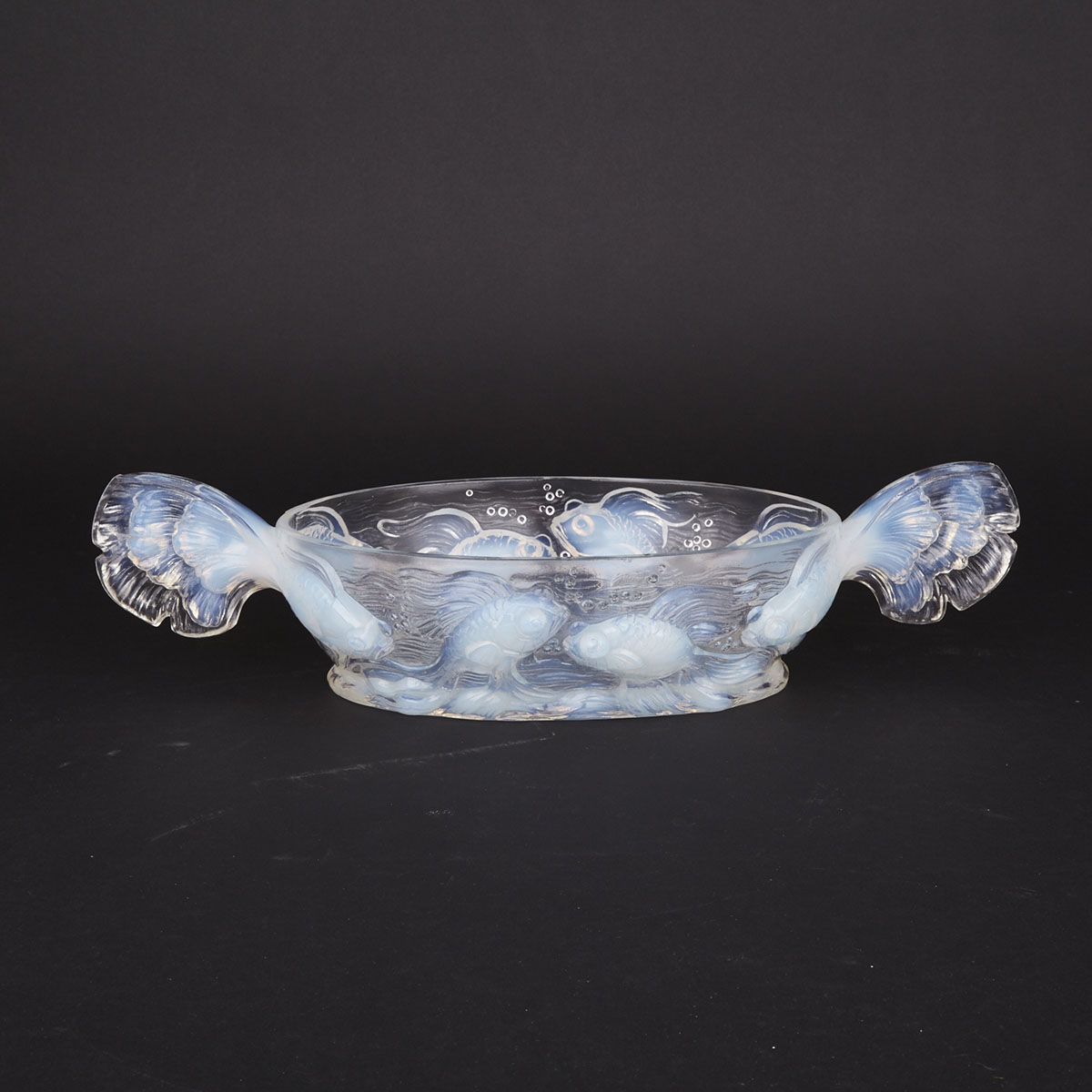 Verlys Fish Moulded Opalescent Glass Oval Bowl, c.1930