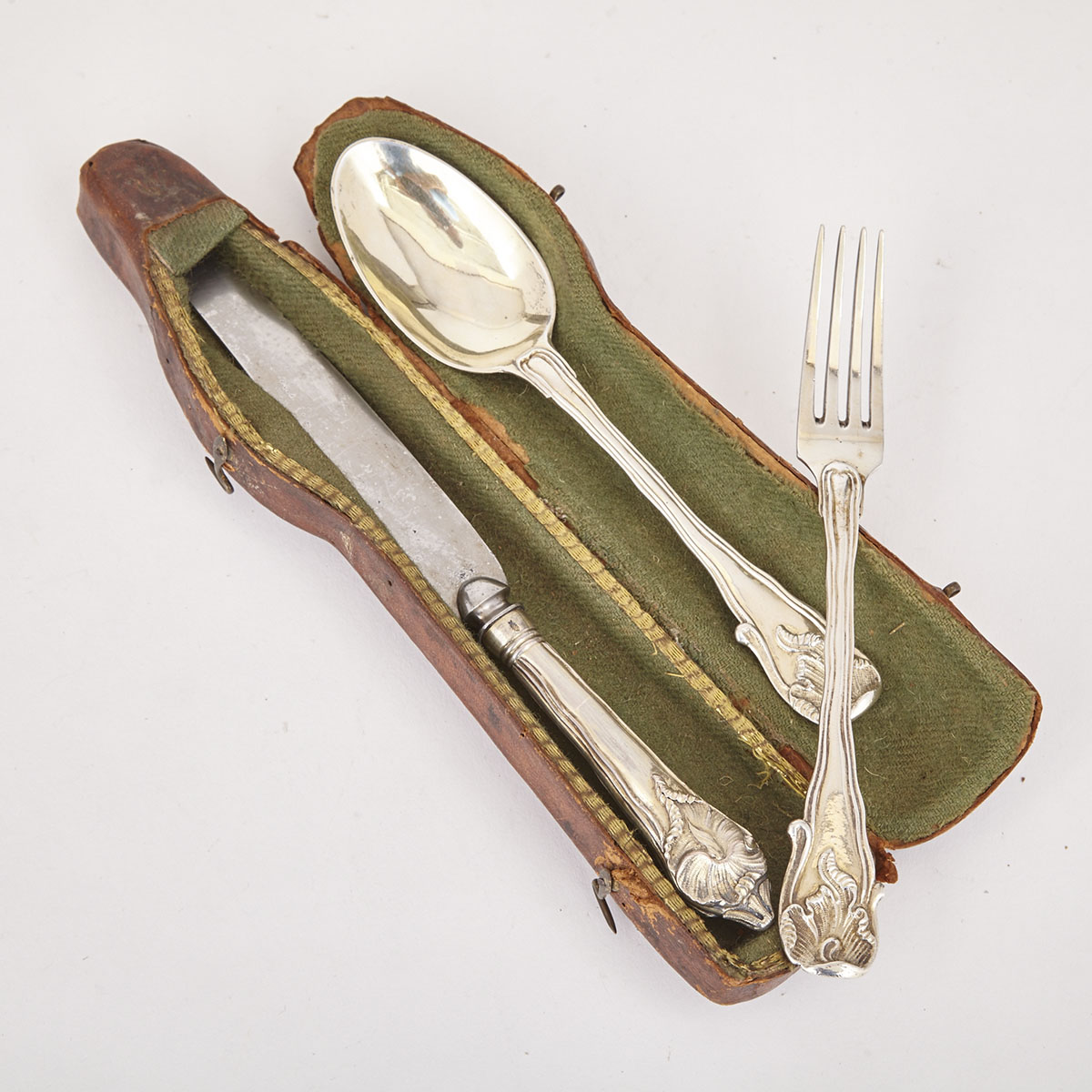German Silver-Gilt Knife, Fork and Spoon, Dresden, 19th century