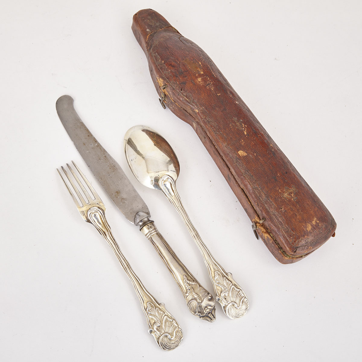 German Silver-Gilt Knife, Fork and Spoon, Dresden, 19th century