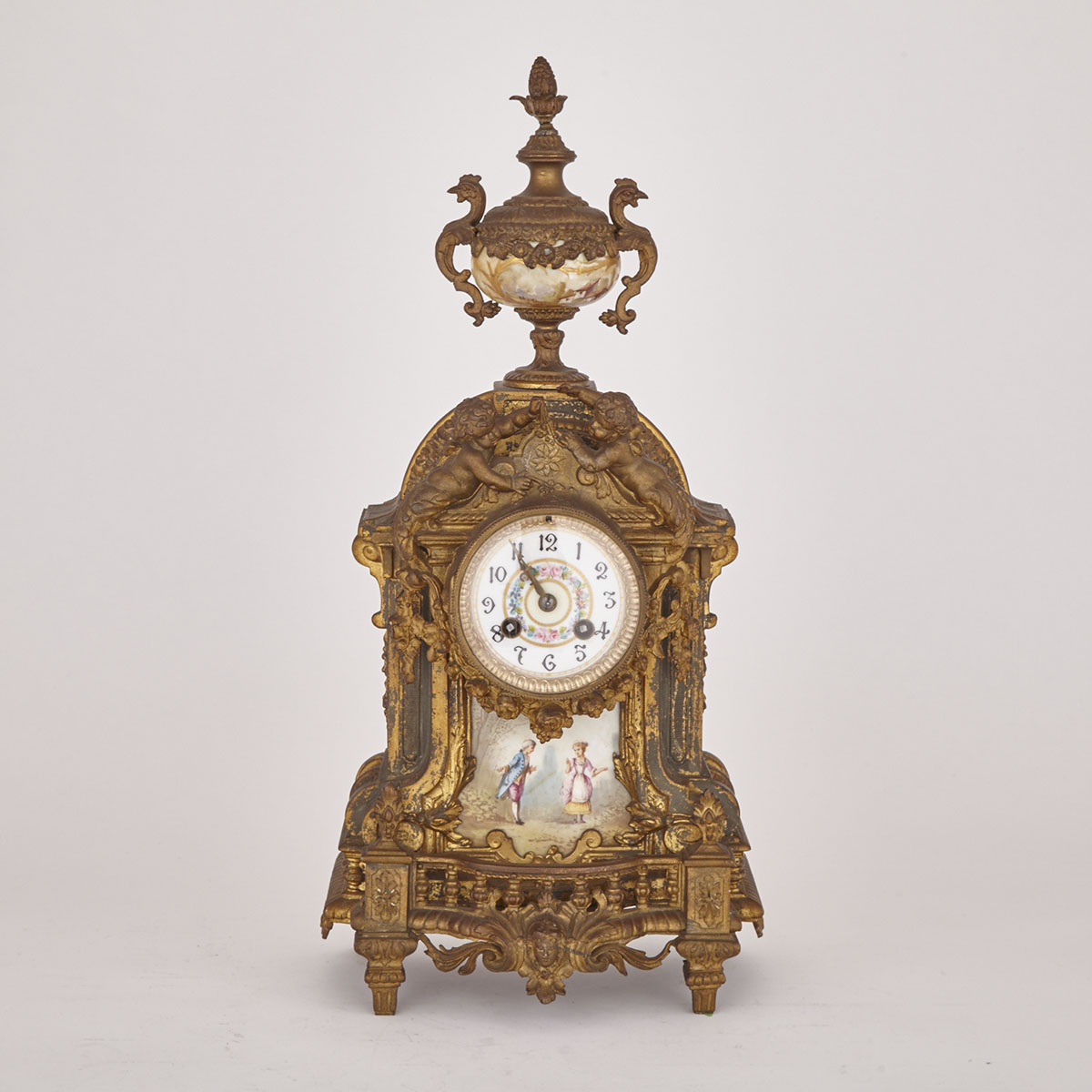 French Louis XVI Style Sevres Porcelain Mounted Gilt Metal Mantel Clock, 19th century