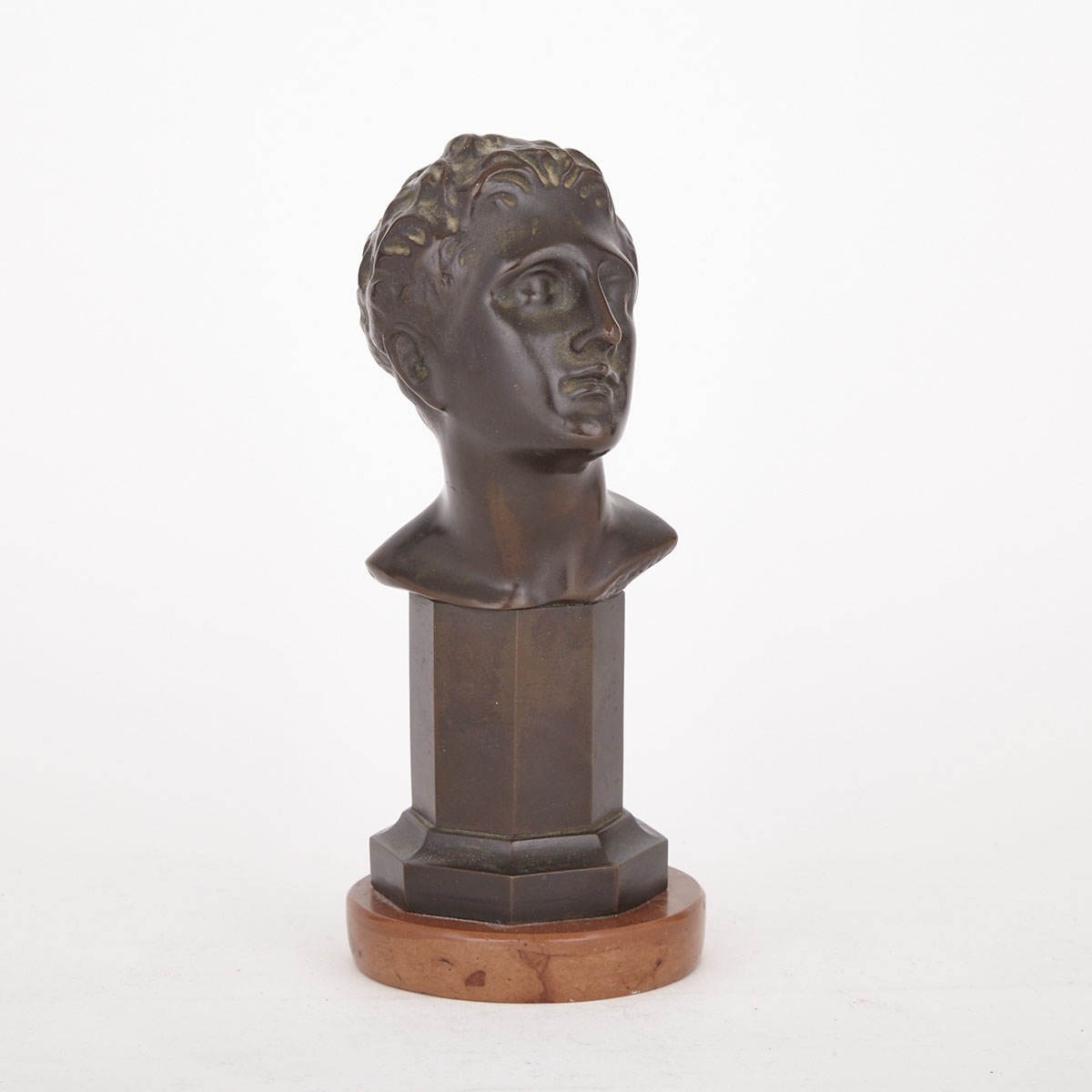 Austrian Neoclassical Patinated Bronze Head Signed Tarent, c.1900