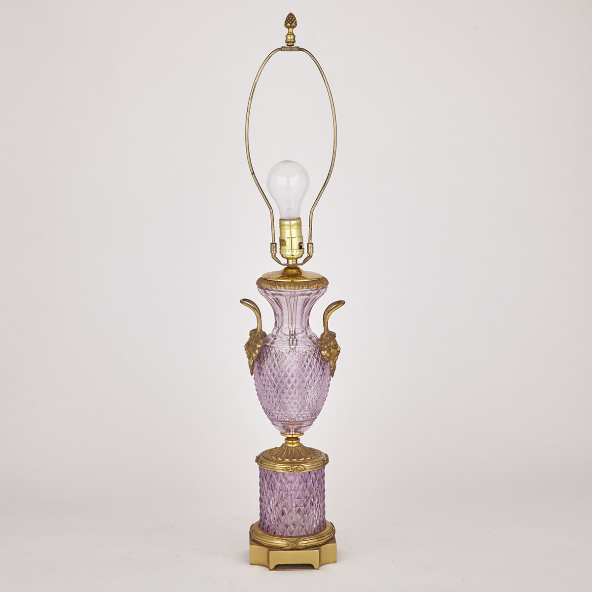 Austrian Ormolu Mounted Cut Amethyst Glass Urn Form Table Lamp, mid 20th century