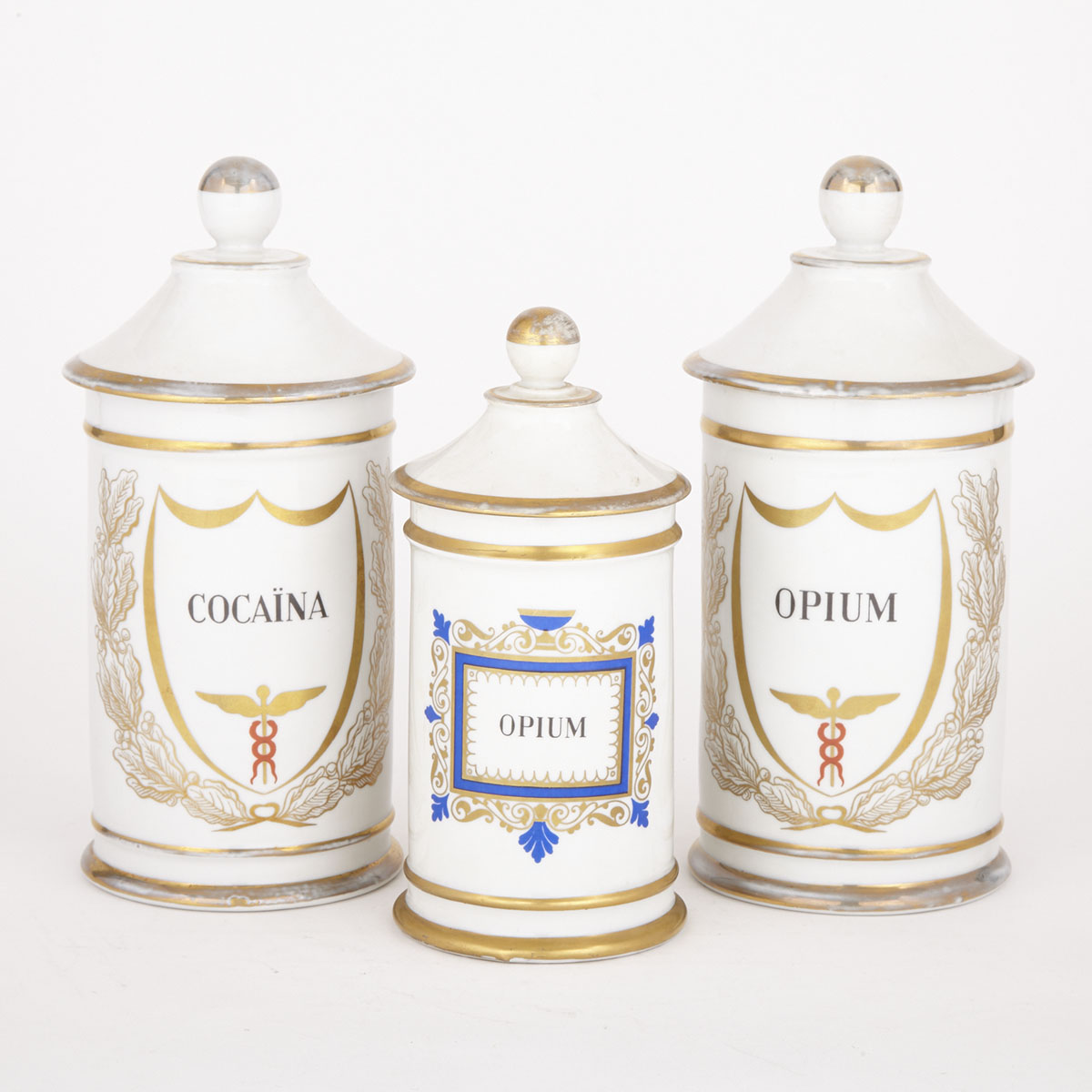 Thee French Porcelain Apothecary Jars, 20th century