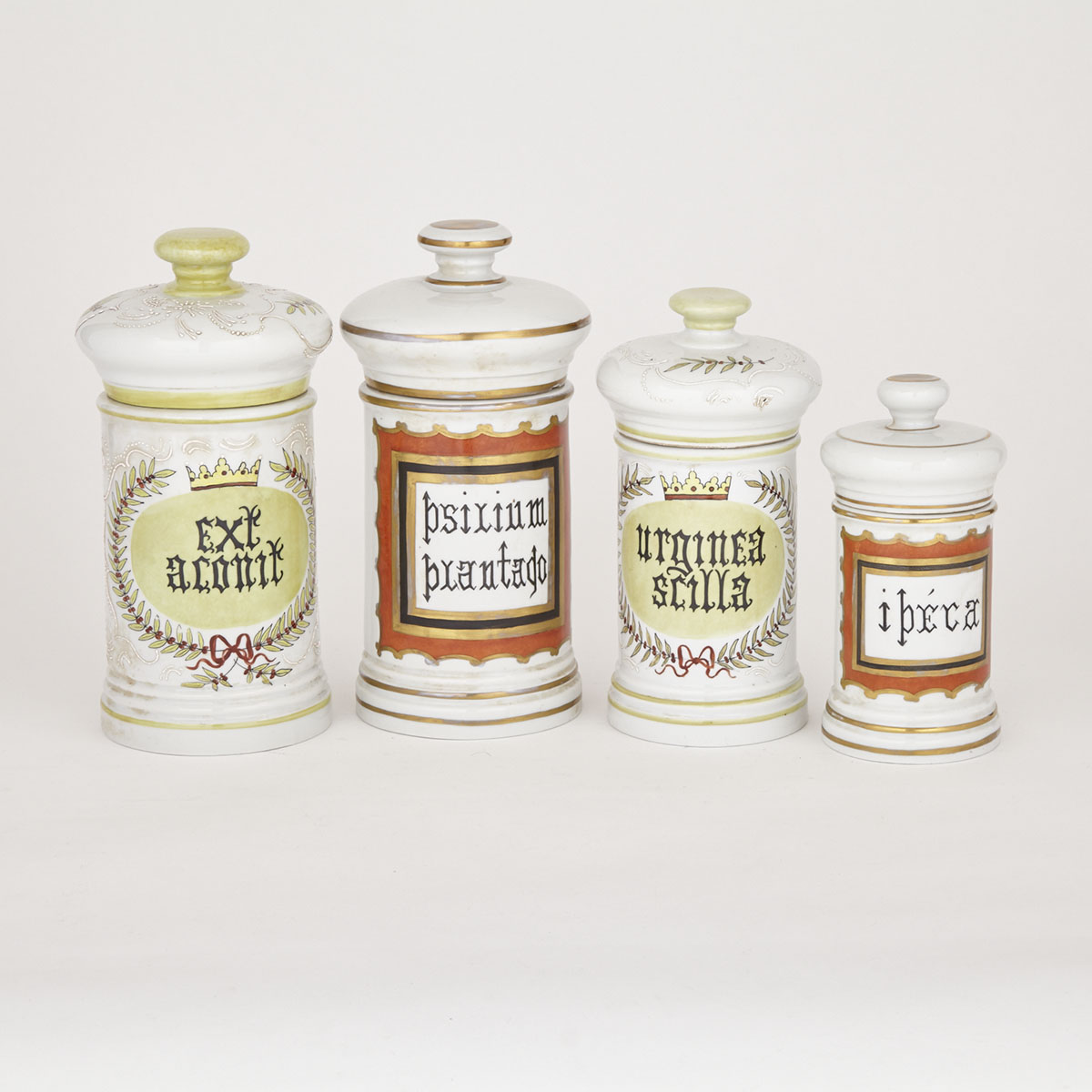 Four French Porcelain Apothecary Jars, 20th century