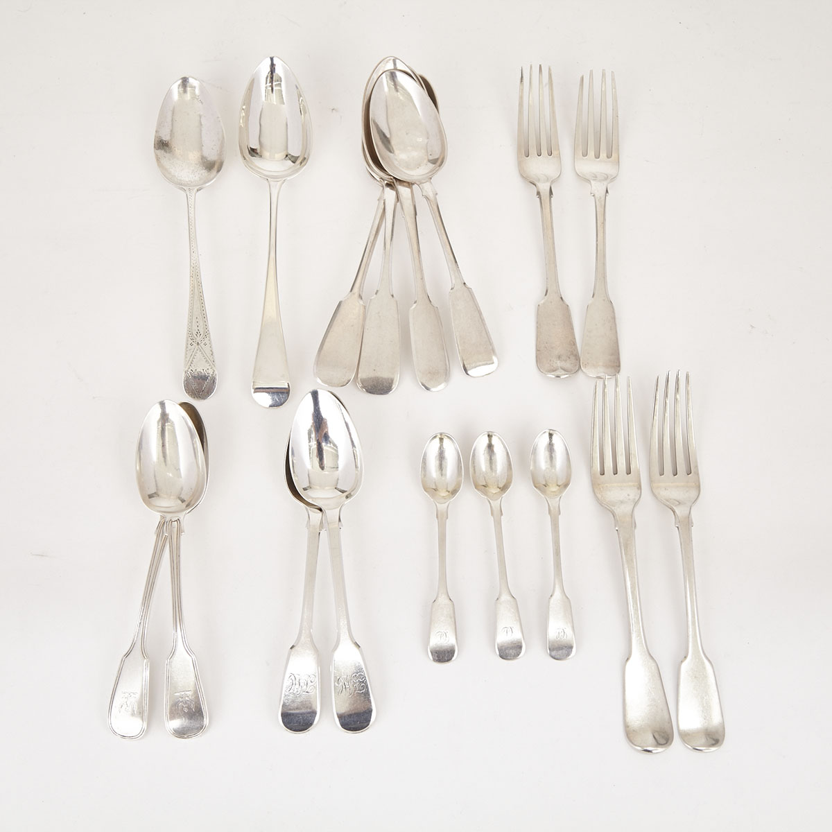Grouped Lot of George III and Later Silver Flatware, some Russian, late 18th/19th century
