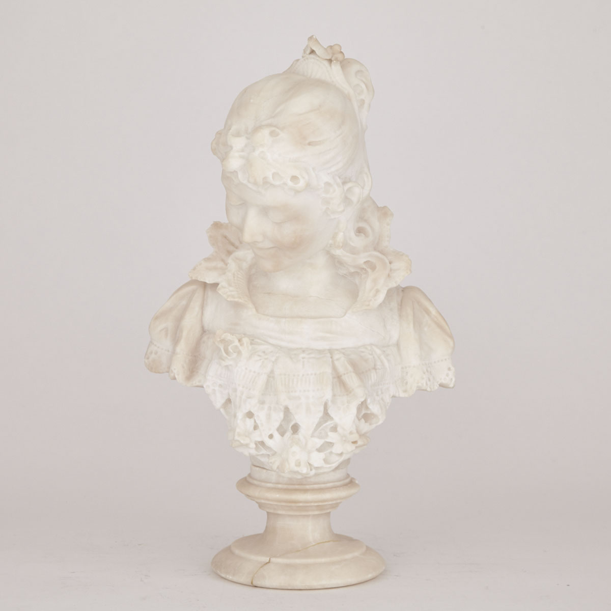 Italian Alabaster Bust of a Young Lady, Pieter Barranti, Florence, 19th century