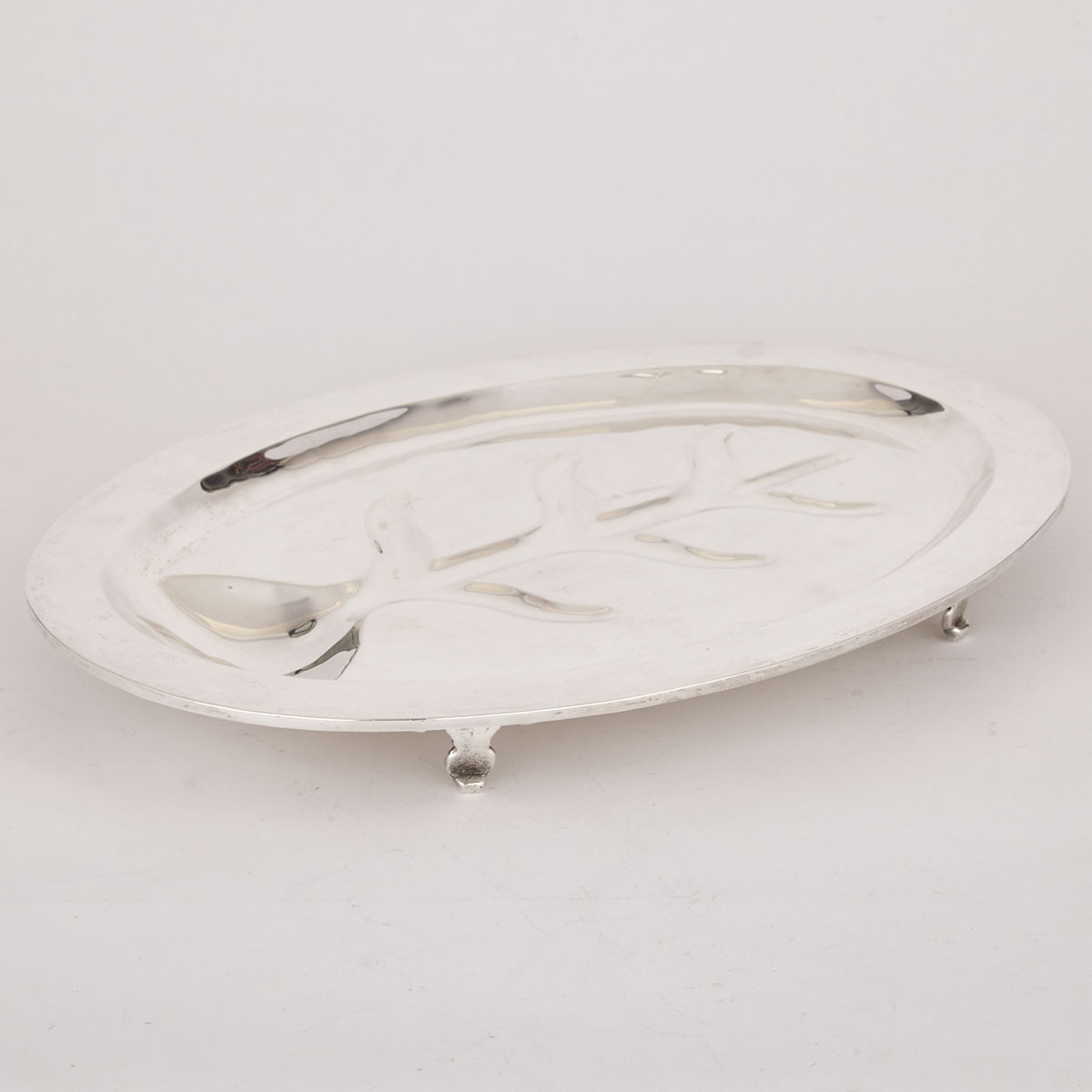 Mexican Silver Oval Well and Tree Platter, 20th century