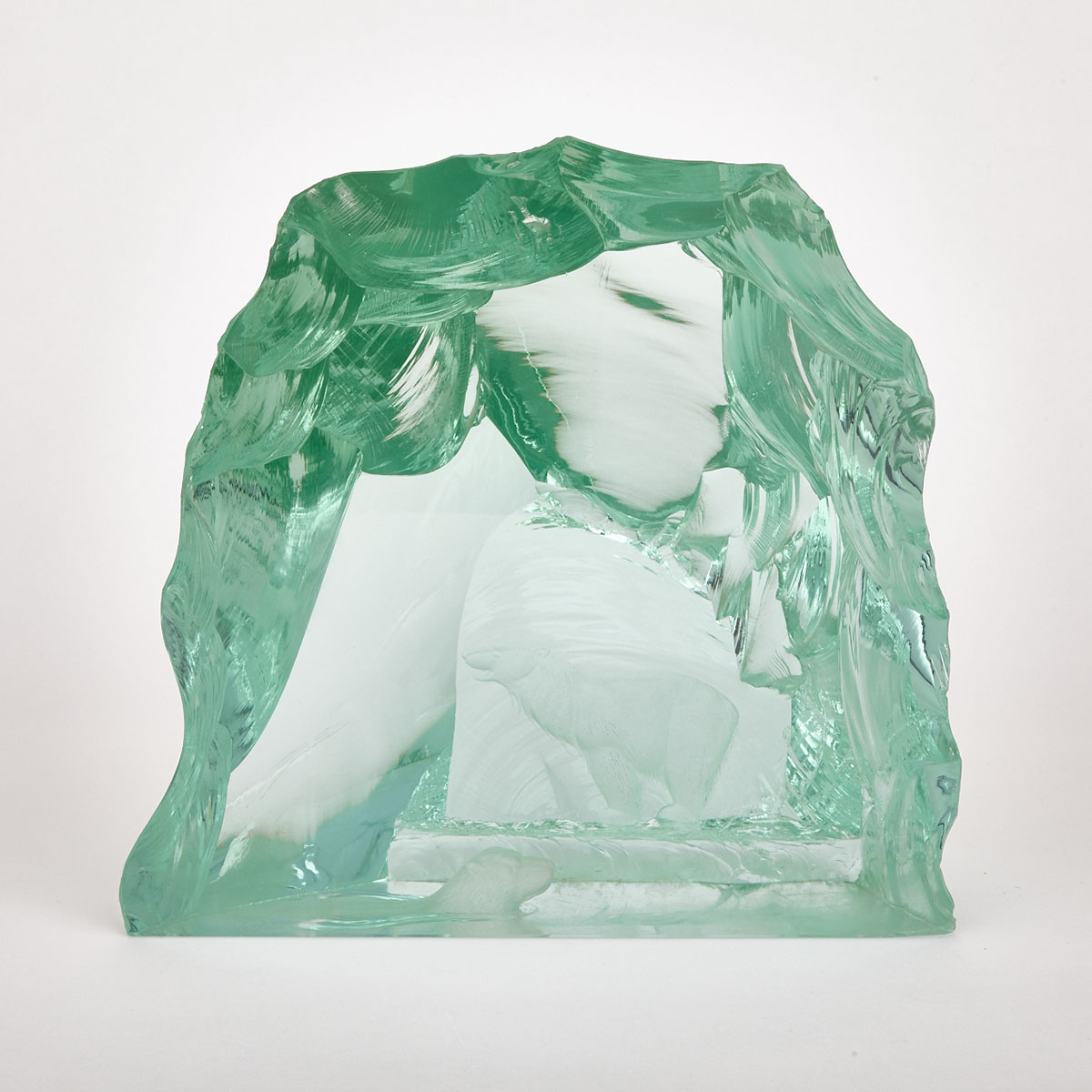 Kosta Polar Bear ‘Ice Block’ Engraved Glass Sculpture, Vicke Lindstrand, c.1960
