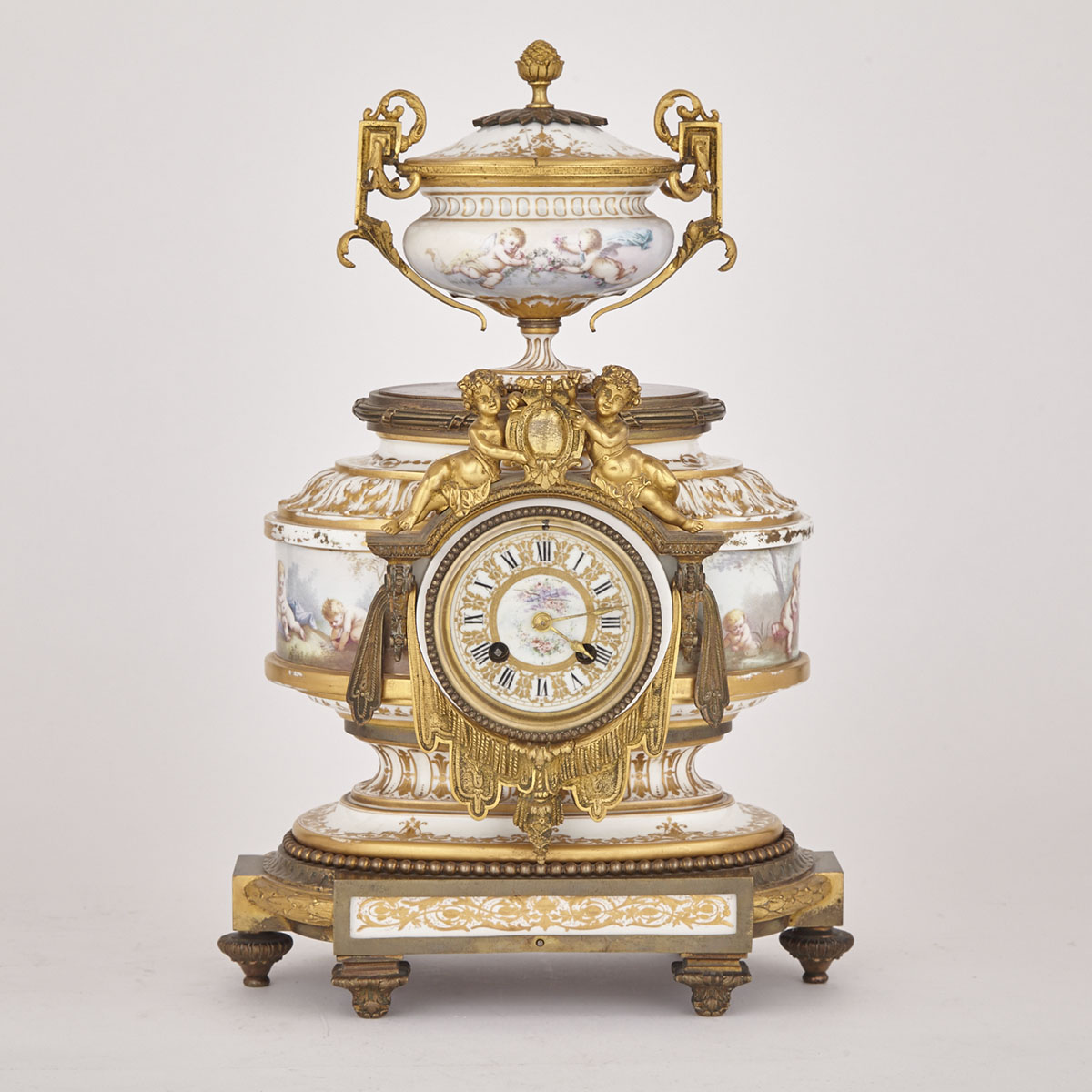 Napoleon III Ormolu Mounted Sevres Style Porcelain Mantel Clock Retailed by Tiffany & Company, 2nd half, 19th century