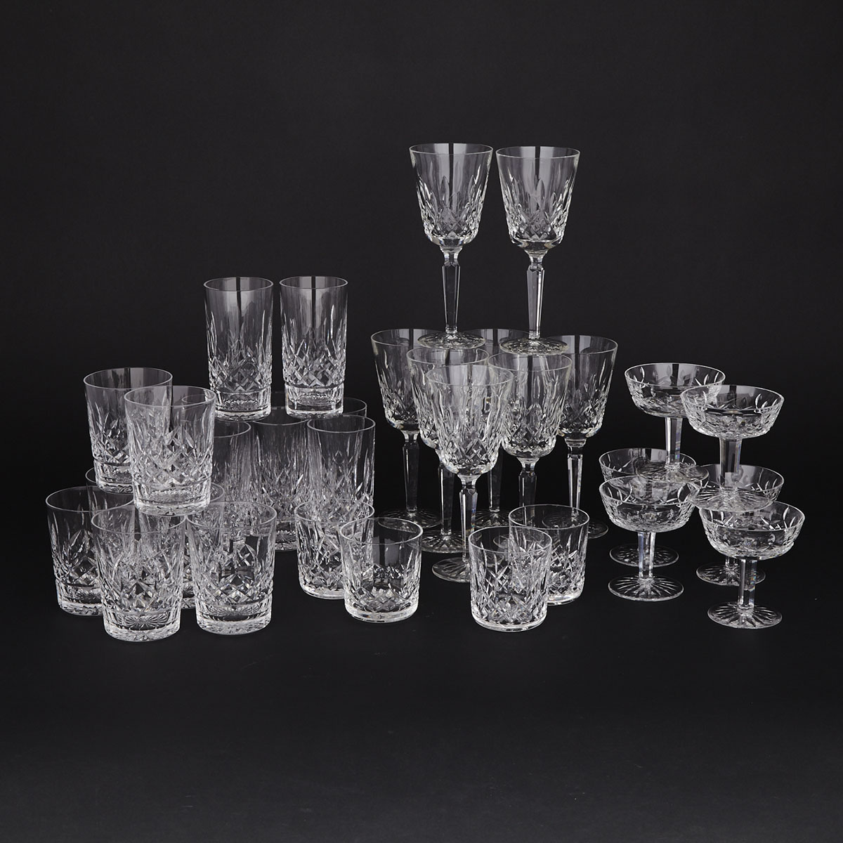 Waterford ‘Lismore’ Pattern Cut Glass Stemware, 20th century