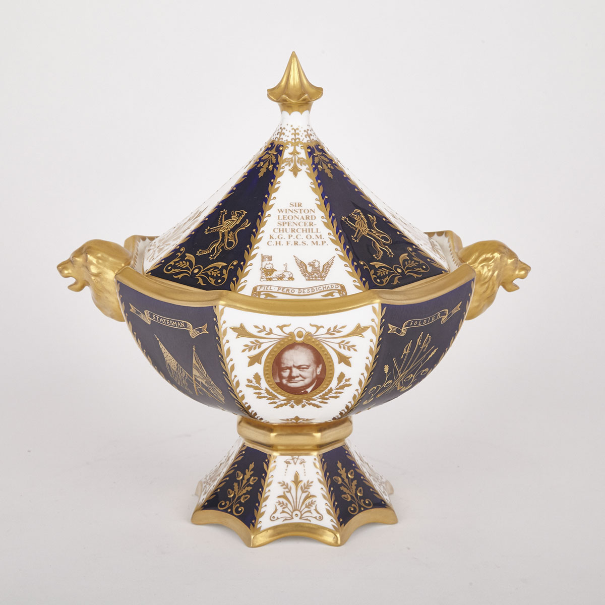 Abbeydale Sir Winston Churchill Commemorative Octagonal Bowl and Cover, 86/250 for Thomas Goode, 20th century