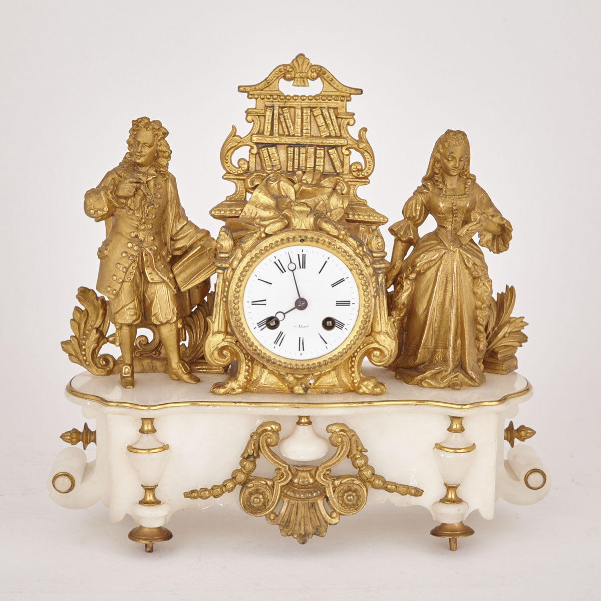 French Onyx and Gilt Metal Figural Mantel Clock, 19th century
