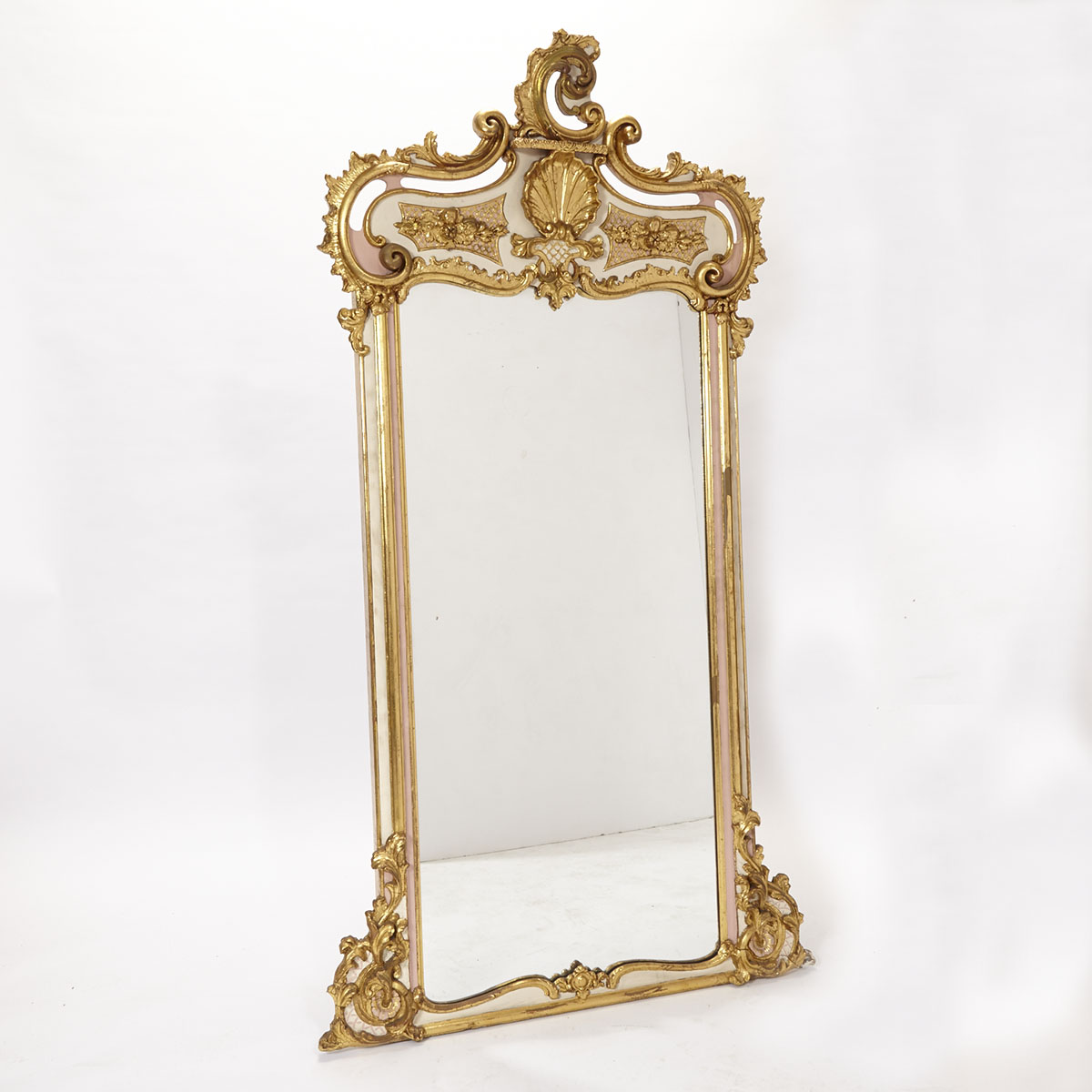 French Rococo Painted and Parcel Gilt Wood Pier Mirror, 19th/early 20th century
