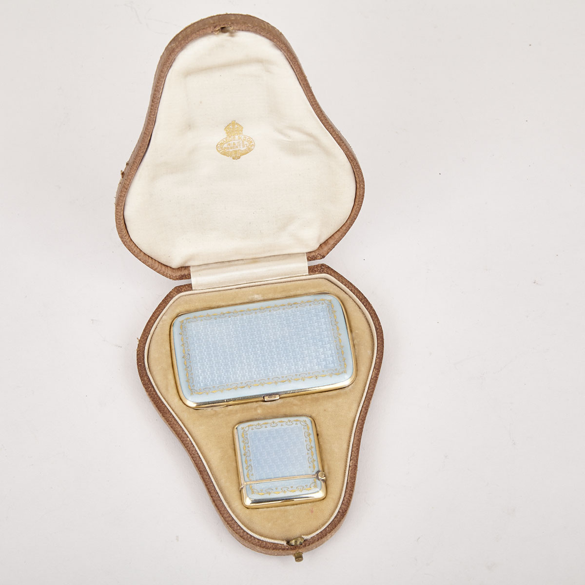 Continental Silver and  Pale Blue Guilloche Enamel Cigarette Case and Vesta Case, c.1912/13