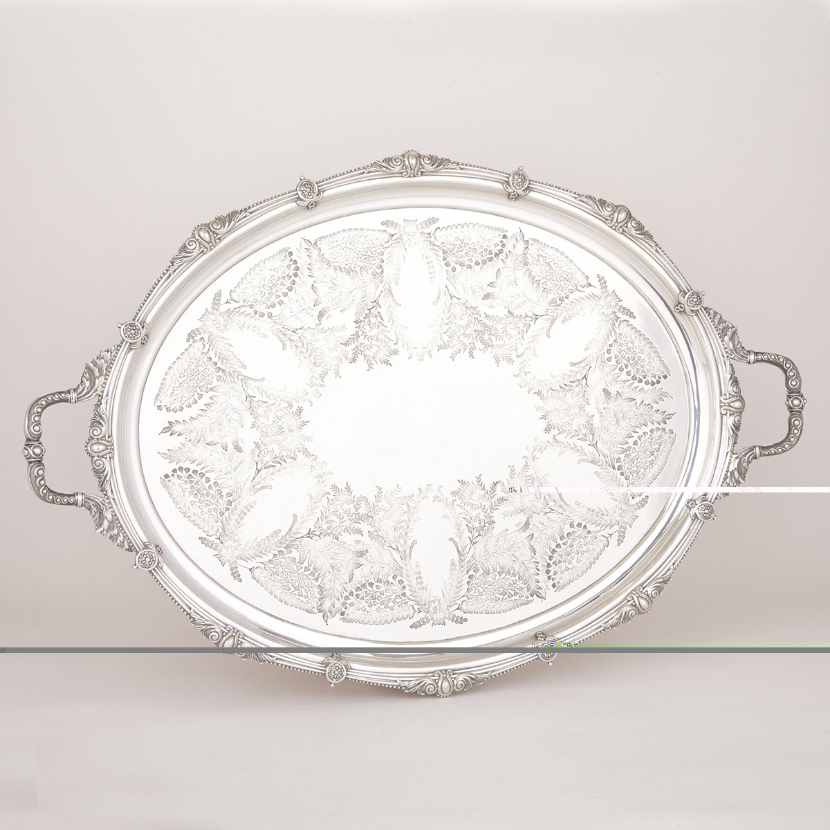 English Silver Plated Two-Handled Oval Serving Tray, Walker & Hall, c.1900