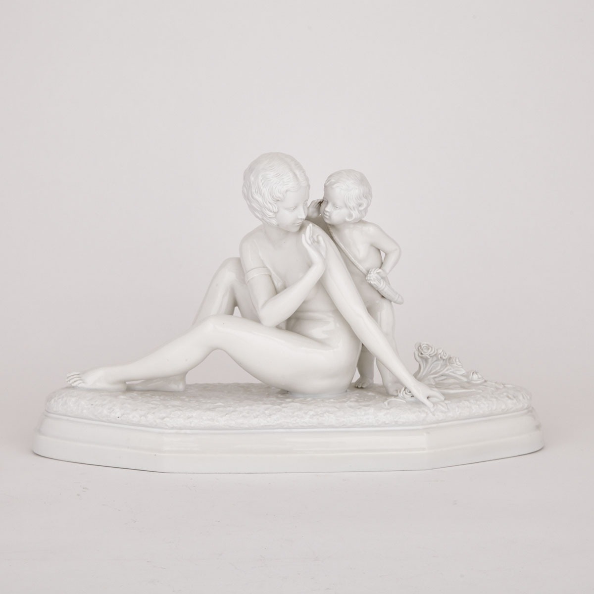 Villenauxe White Glazed Group of a Young Woman with Cupid, Bohumil Rezl, 20th century