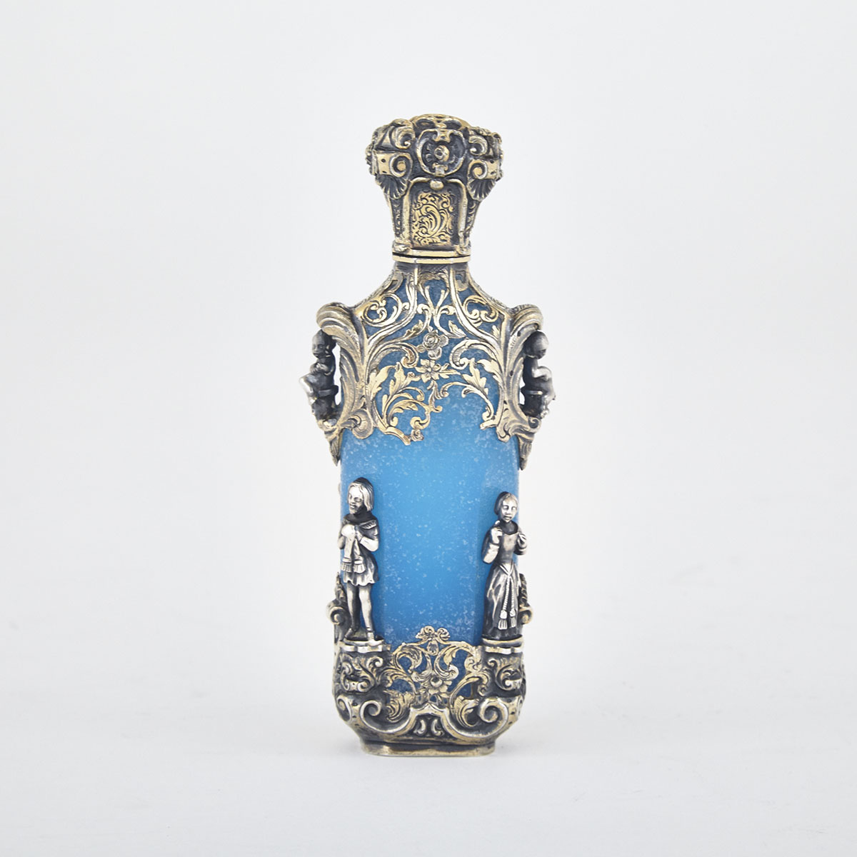 French Silver-Gilt Mounted Opaque Blue Glass Perfume Bottle, mid-19th century