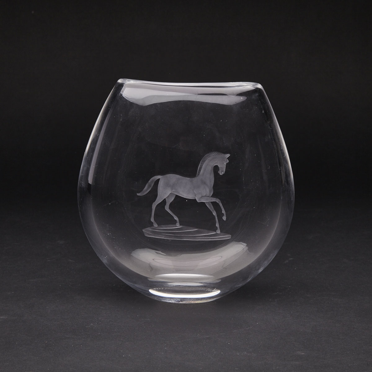 Orrefors Horse Engraved Glass Vase c.1967