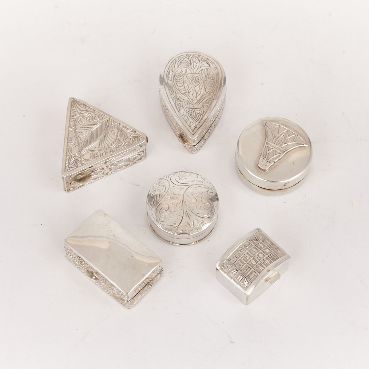 Six Egyptian Silver Pill Boxes, 20th century