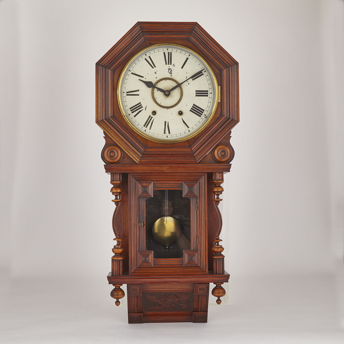 Anglo American Octagonal Walnut Drop Dial Wall Clock, c.1875