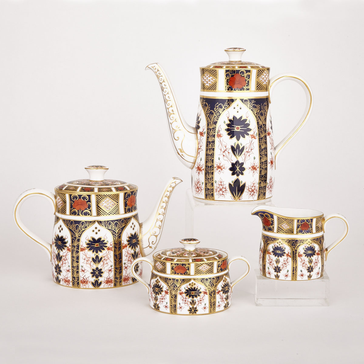 Royal Crown Derby ‘Old Imari’ (1128) Pattern Four-Piece Tea and Coffee Service, c.1968-1969
