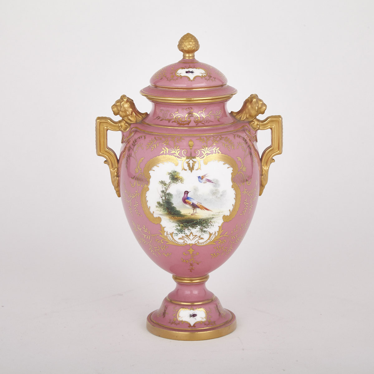 Coalport Pink-Ground Two-Handled Vase and Cover, early 20th century