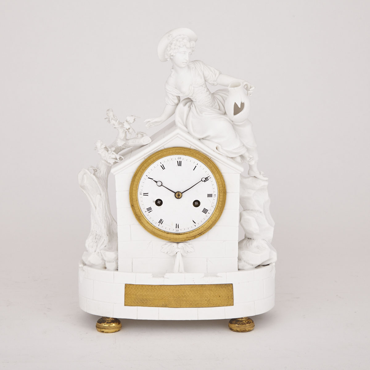 French Parian Porcelain Figural Mantel Clock, c. 1850