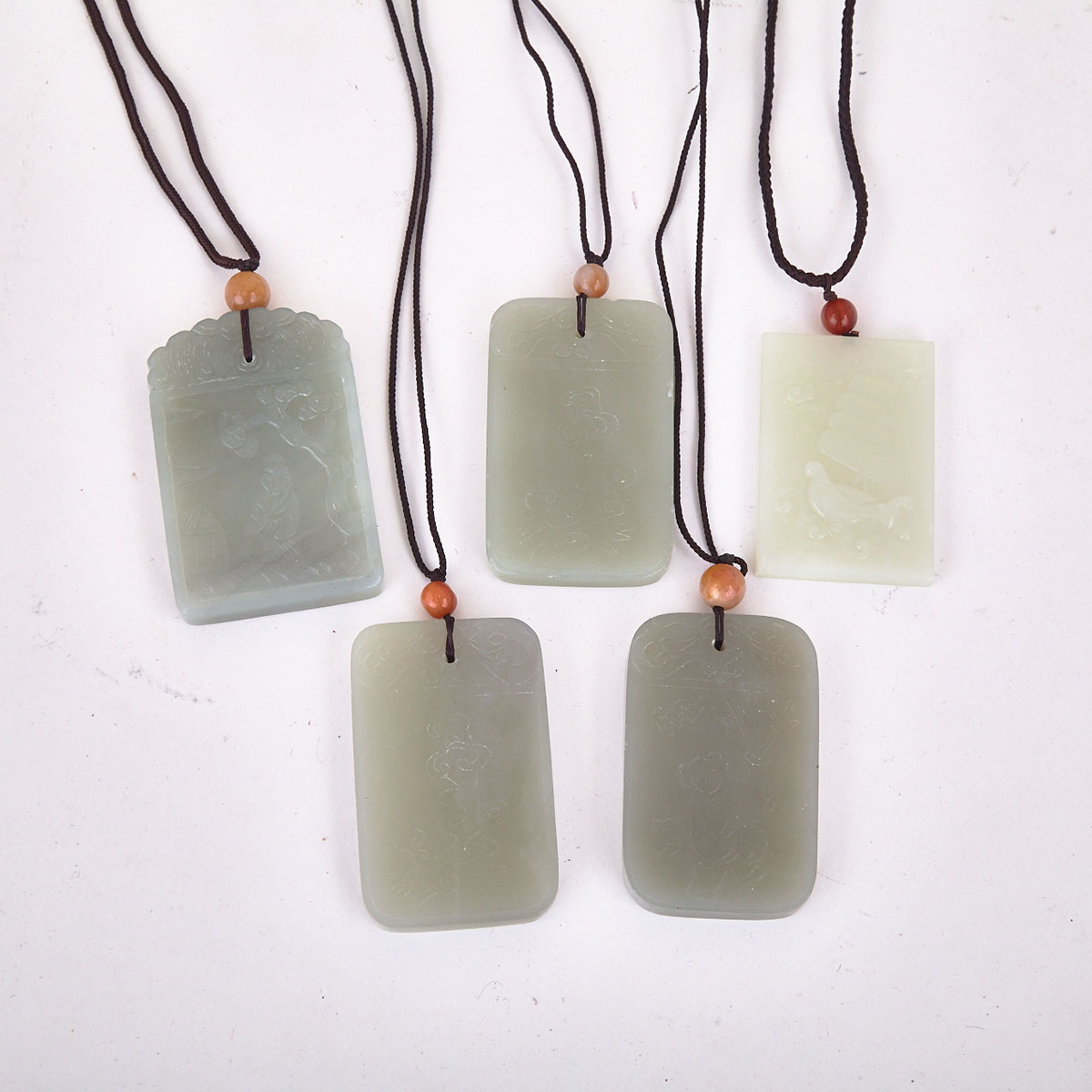 Five Celadon Jade Plaques