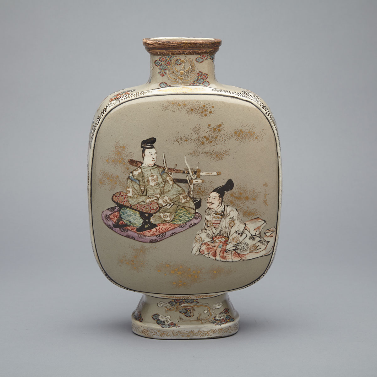 Unusual Satsuma Moon Flask, Signed, Meiji Period, 19th Century